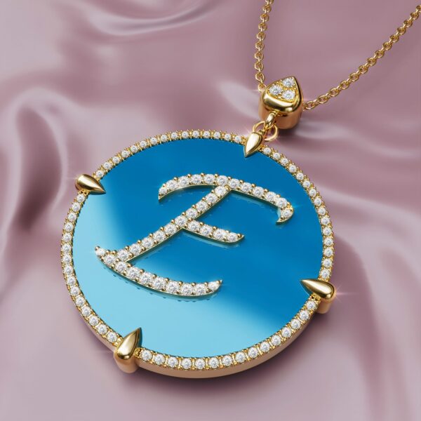 NEW initial E Gold blue torquoise Pendant Necklace for women