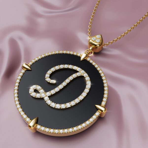 initial D Gold black onyx Pendant Necklace for women