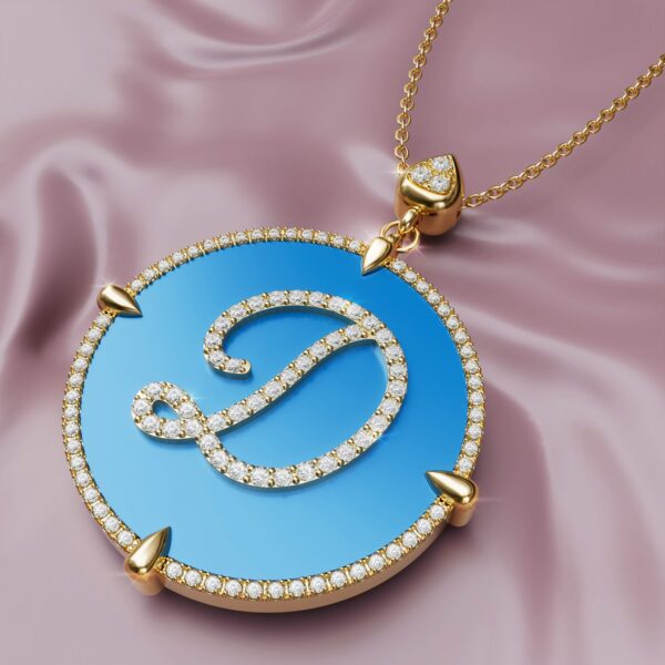 initial D Gold blue torquiose Pendant Necklace for women