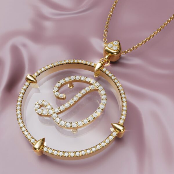 initial D Gold crystal sapphire Pendant Necklace for women
