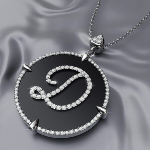 initial D whiteGold black onyx Pendant Necklace for women