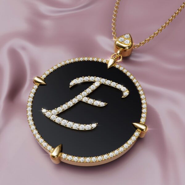 initial E Gold black onyx Pendant Necklace for women
