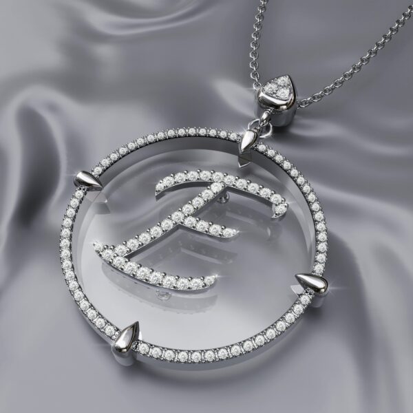 initial E white Gold crystal sapphire Pendant Necklace for women
