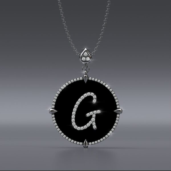 initial G 14K whtie Gold black onyx Pendant Necklace