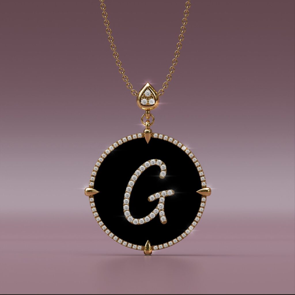 initial G 14K yellow Gold black onyx Pendant Necklace 1