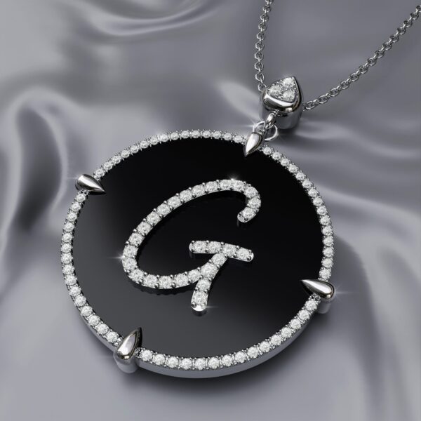 initial G white Gold black onyx Pendant Necklace for women