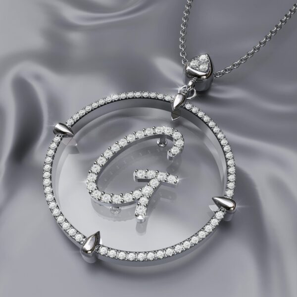 initial G white Gold crystal sapphire Pendant Necklace for women