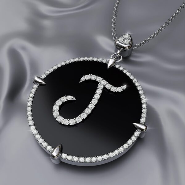 initial J Gold black onyx Pendant Necklace for women