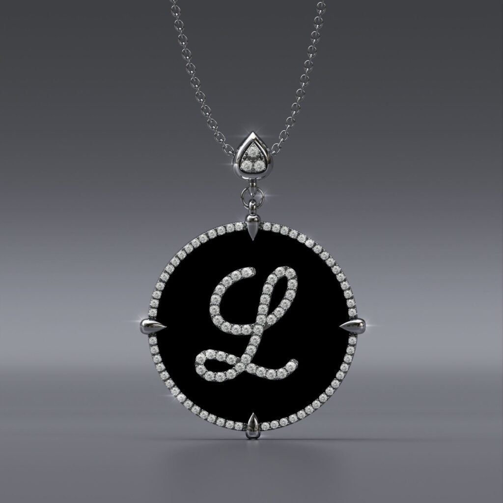 initial L Gold black onyx Pendant Necklace