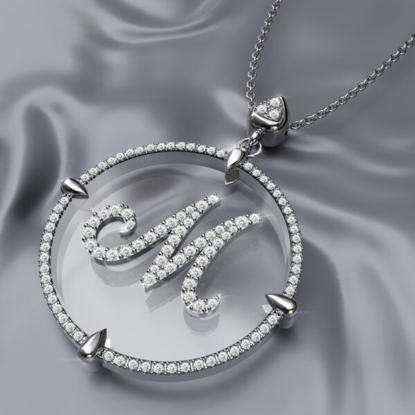 initial M white Gold crystal sapphire Pendant Necklace for women