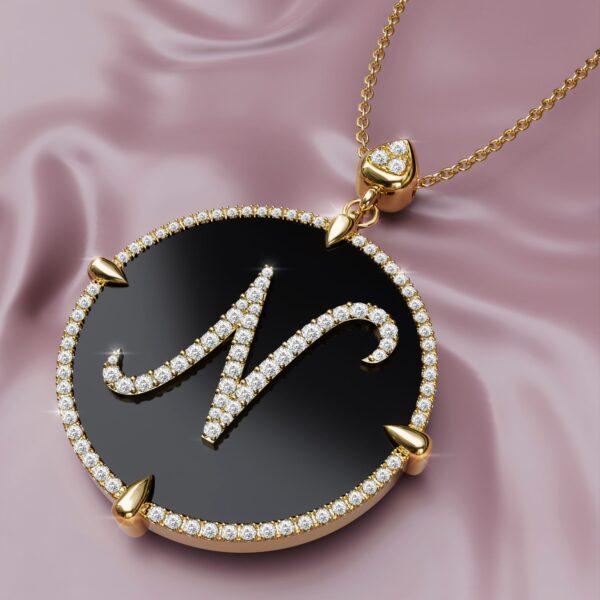 initial N Gold black onyx Pendant Necklace for women