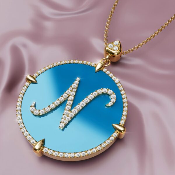 initial N Gold blue torquoise Pendant Necklace for women