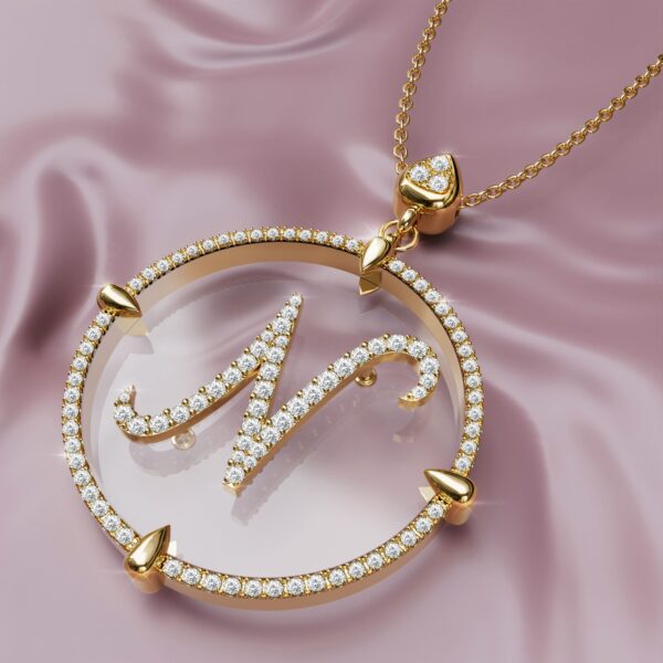 initial N Gold crystal sapphire Pendant Necklace for women