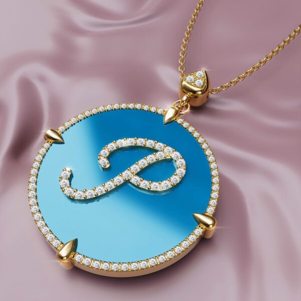 initial P yellow Gold blue torquoise Pendant Necklace for women