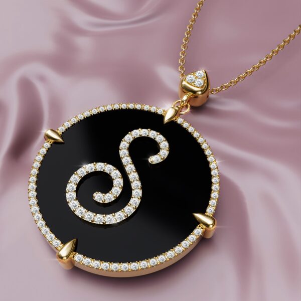 initial S Gold black onyx Pendant Necklace for women