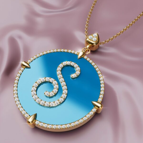 initial S Gold blue torquiose Pendant Necklace for women