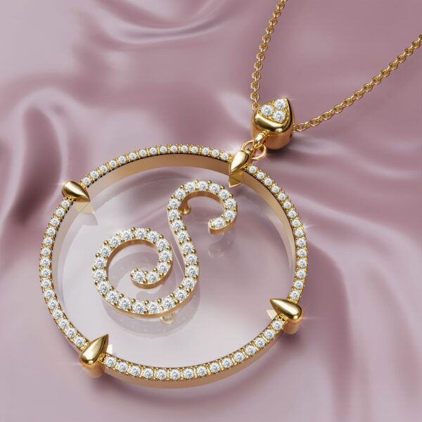 initial S Gold crystal sapphire Pendant Necklace for women