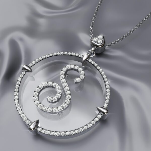initial S white Gold crystal sapphire Pendant Necklace for women