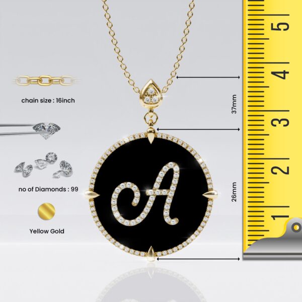 initial A 14K yellow Gold black onyx Pendant Necklace for women