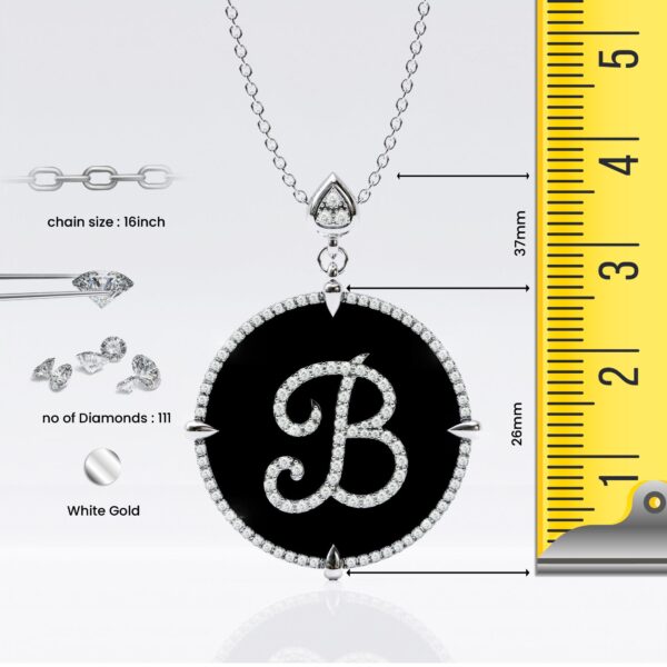 initial B 14K White Gold black onyx Pendant Necklace for women