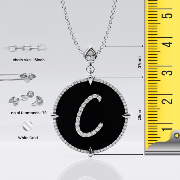 initial C 14K White Gold black onyx Pendant Necklace for women 1