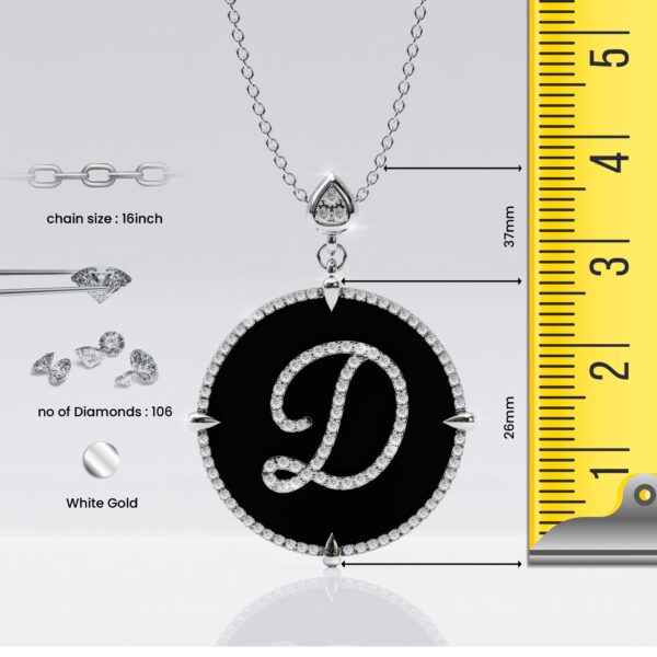 initial D 14K White Gold black onyx Pendant Necklace for women