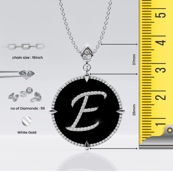 initial E 14K White Gold black onyx Pendant Necklace for women