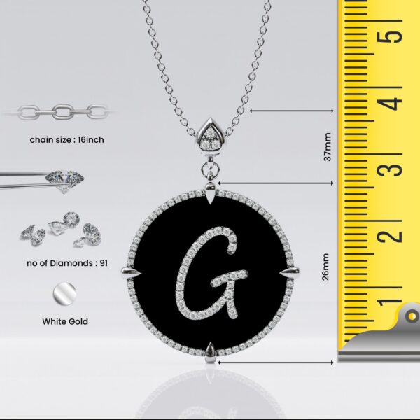 initial G 14K White Gold black onyx Pendant Necklace for women