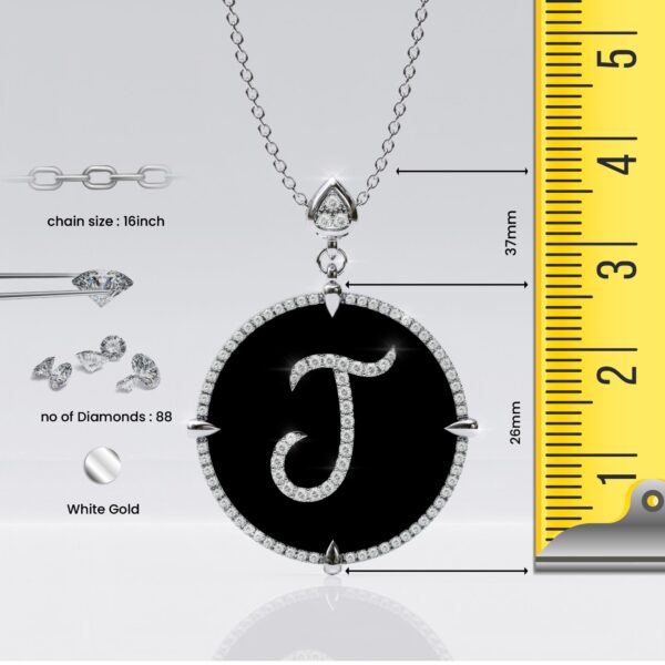 initial J 14K White Gold black onyx Pendant Necklace for women