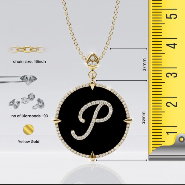 initial P 14K yellow Gold black onyx Pendant Necklace for women