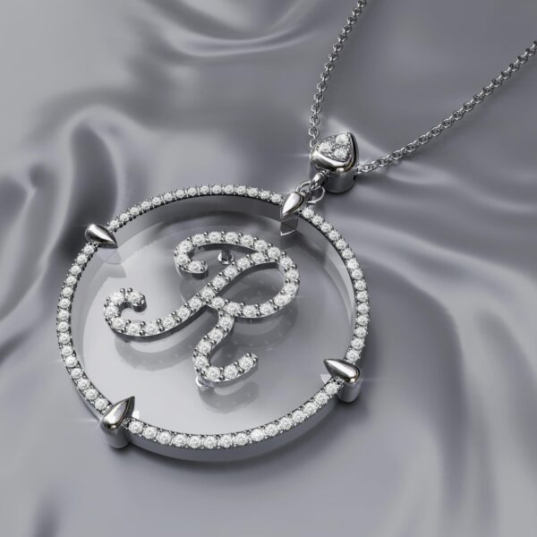 initial R white Gold crystal sapphire Pendant Necklace for women