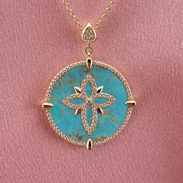 Modern Cross Diamond Pendant with Blue Turquoise 1 2 11zon scaled